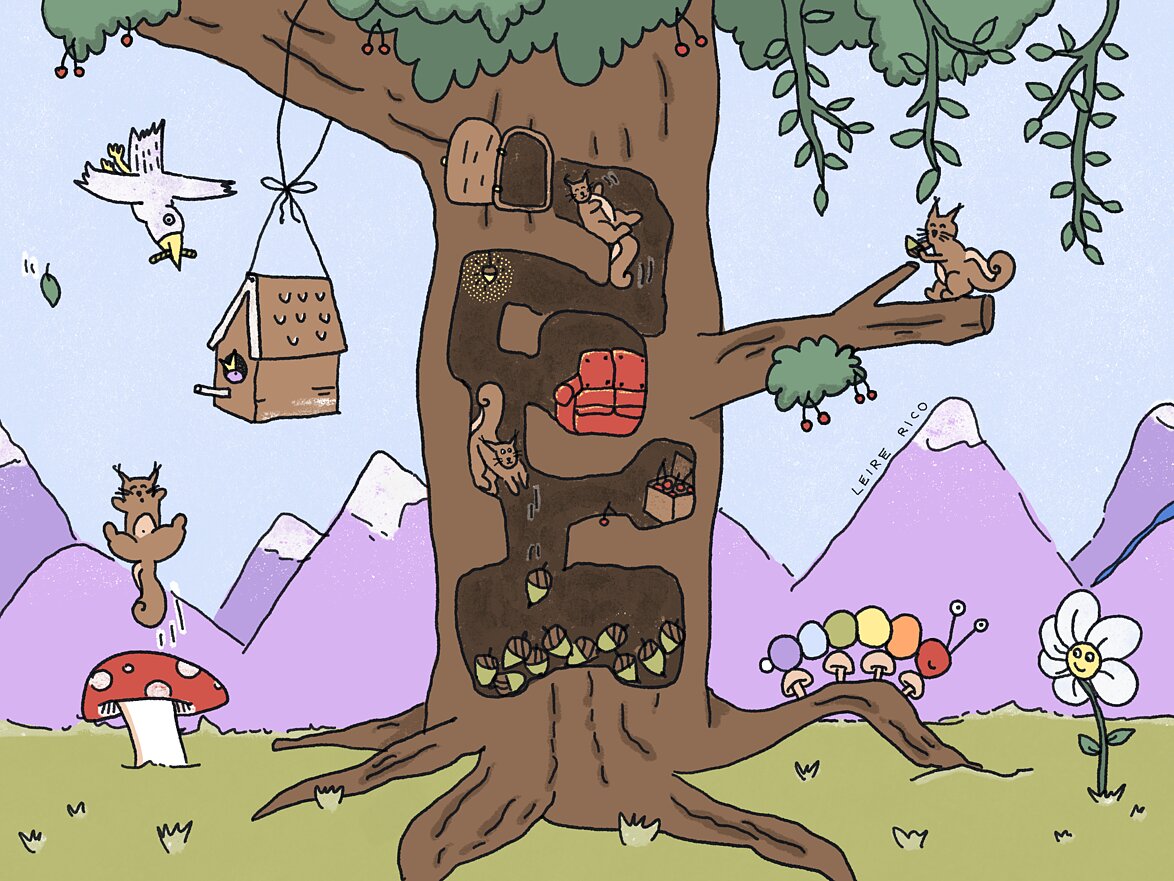 Inside the tree.