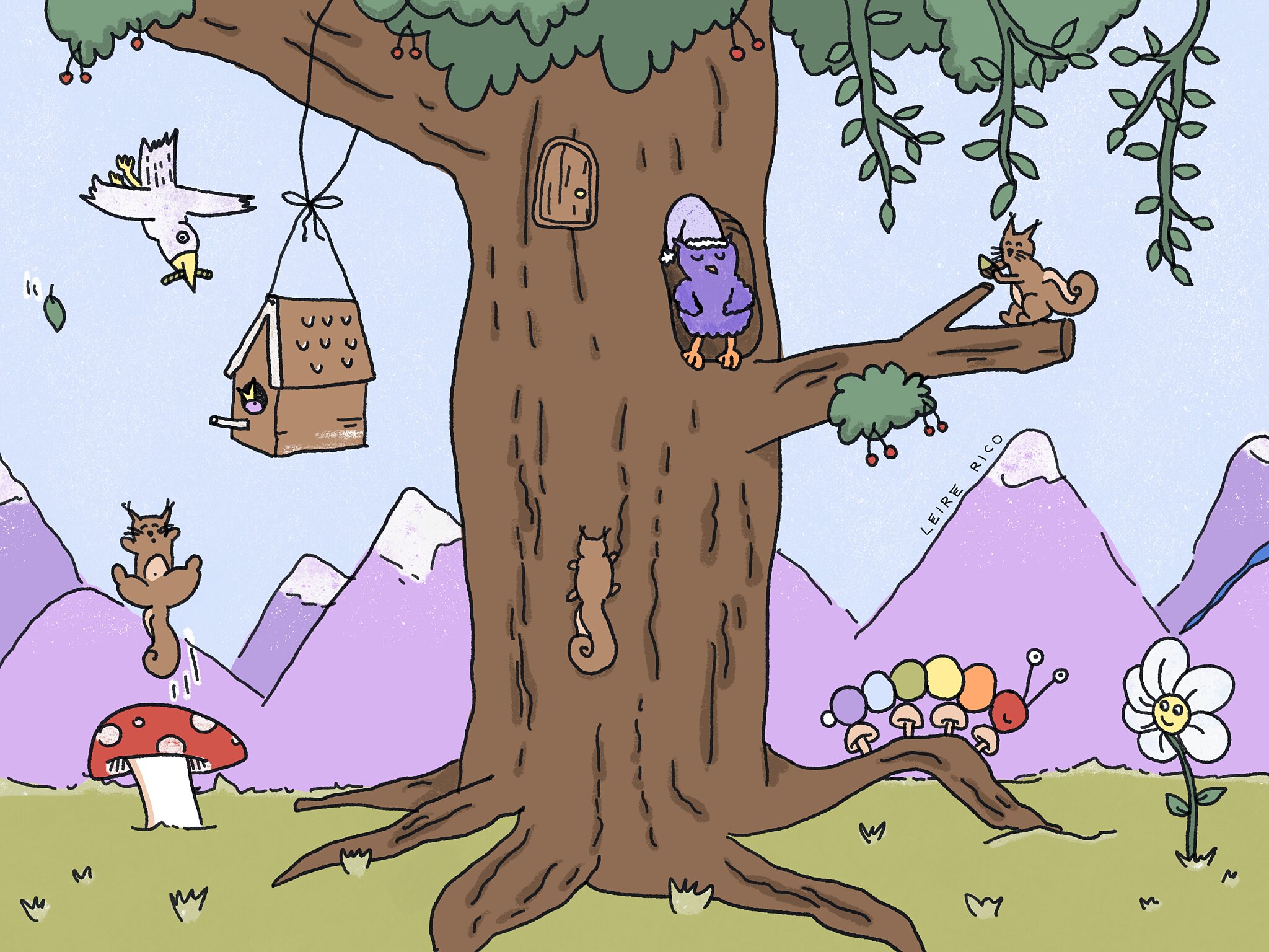 Outside the tree.